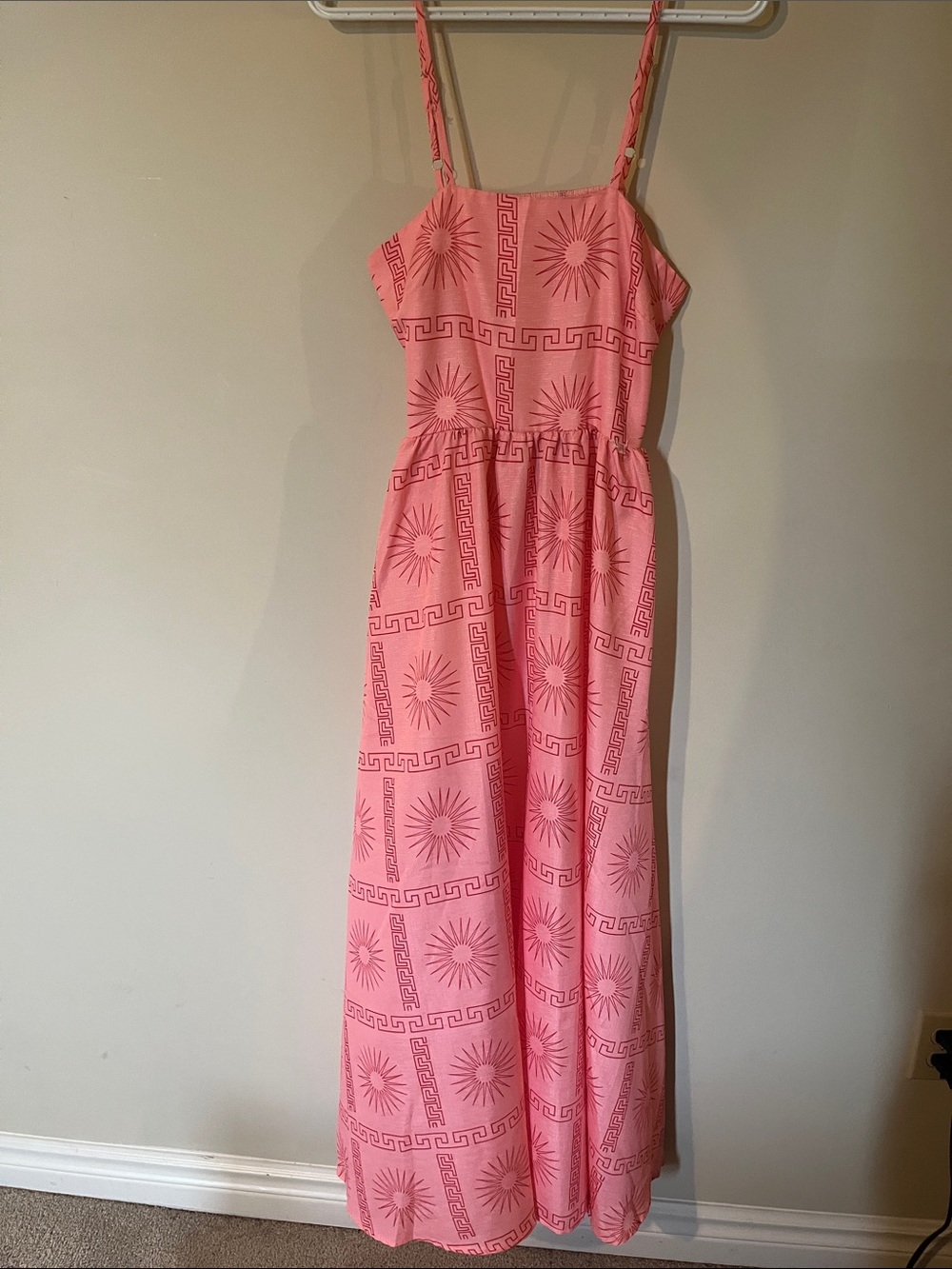Pink Sunburst Maxi Dress with Spaghetti Straps